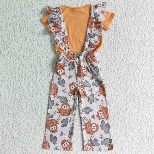 Girls Short Sleeve Top Suspender Trousers Outfits   GSPO0096