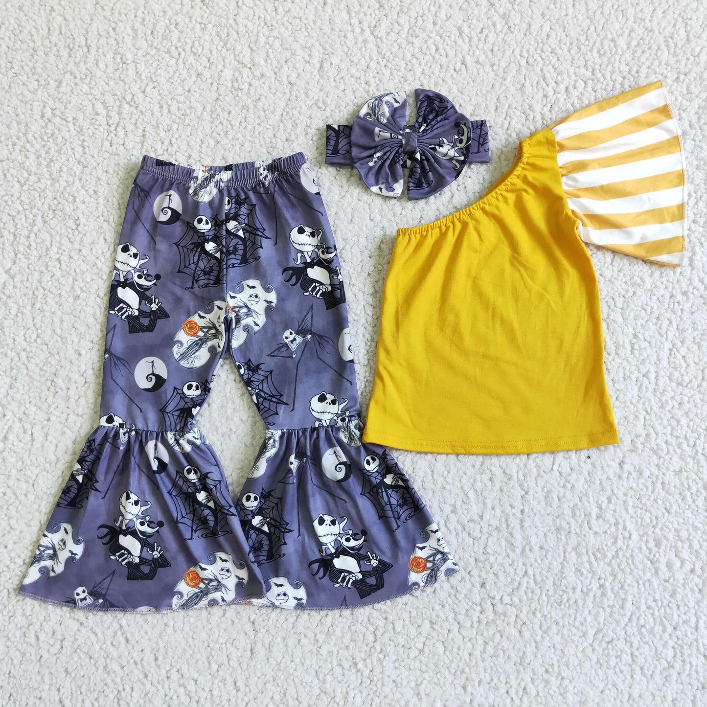 GSPO0138 Yellow Top Nightmar* Bell Pants Girls Halloween Clothes Set