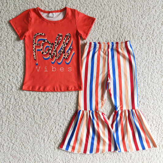GSPO0186 FALL Vibes Top Stripes Bell Pants Girls Clothes Set