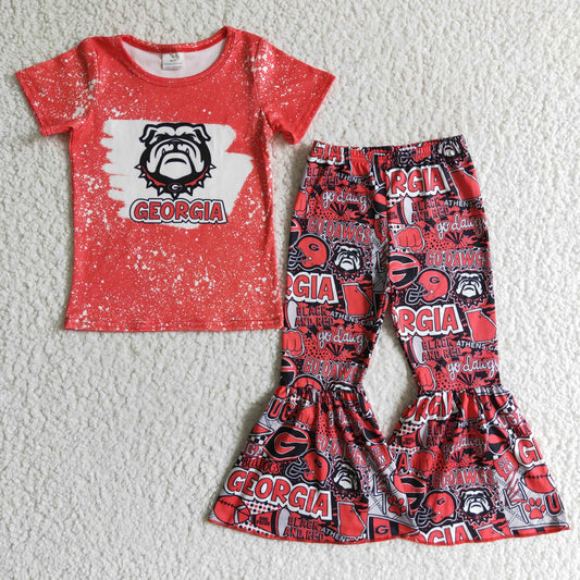 (Promotion) GSPO0188 Teams GEORGIA Red Top Bell Pants Girls Clothes Set