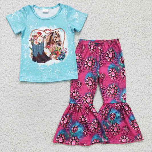 Girls horse top western design bell pants outfit   GSPO0312
