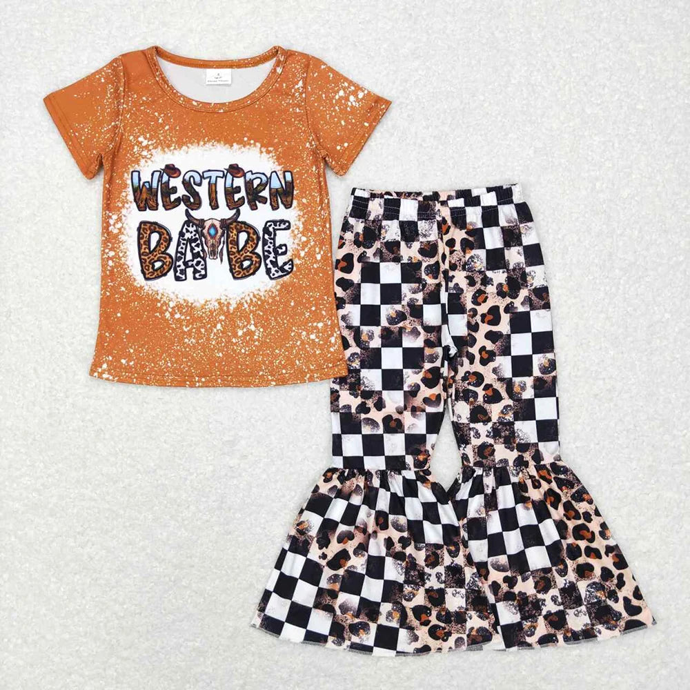 Sibling Baby Girls Western Bell Bottom Pants Outfit