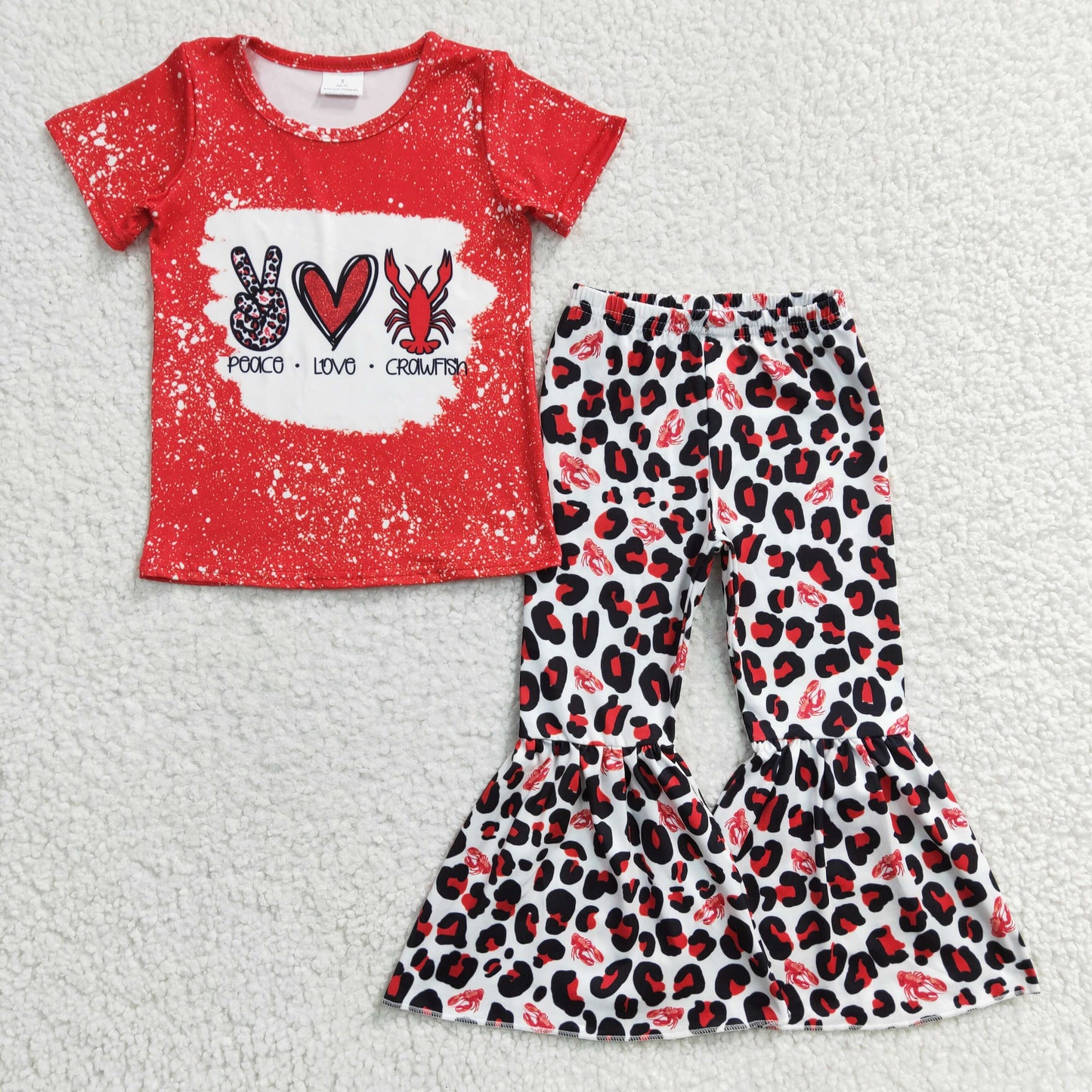 Girls red crawfish print outfits   GSPO0432