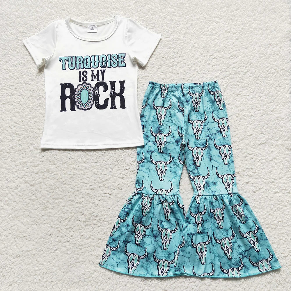 Sibling Baby Girls Western Bell Bottom Pants Outfit