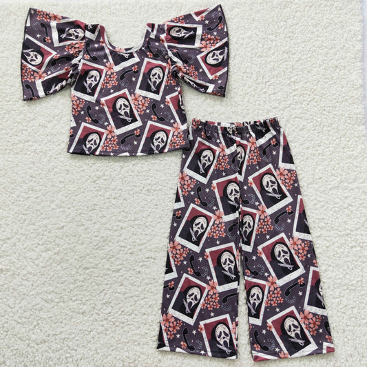 GSPO0639 Cartoon Characters Call Flowers Straight Pants Girls Halloween Clothes Set