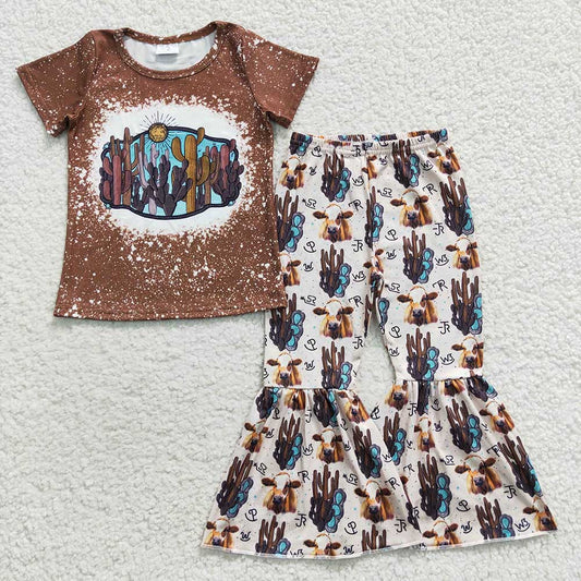 Sibling Baby Girls Western Bell Bottom Pants Outfit