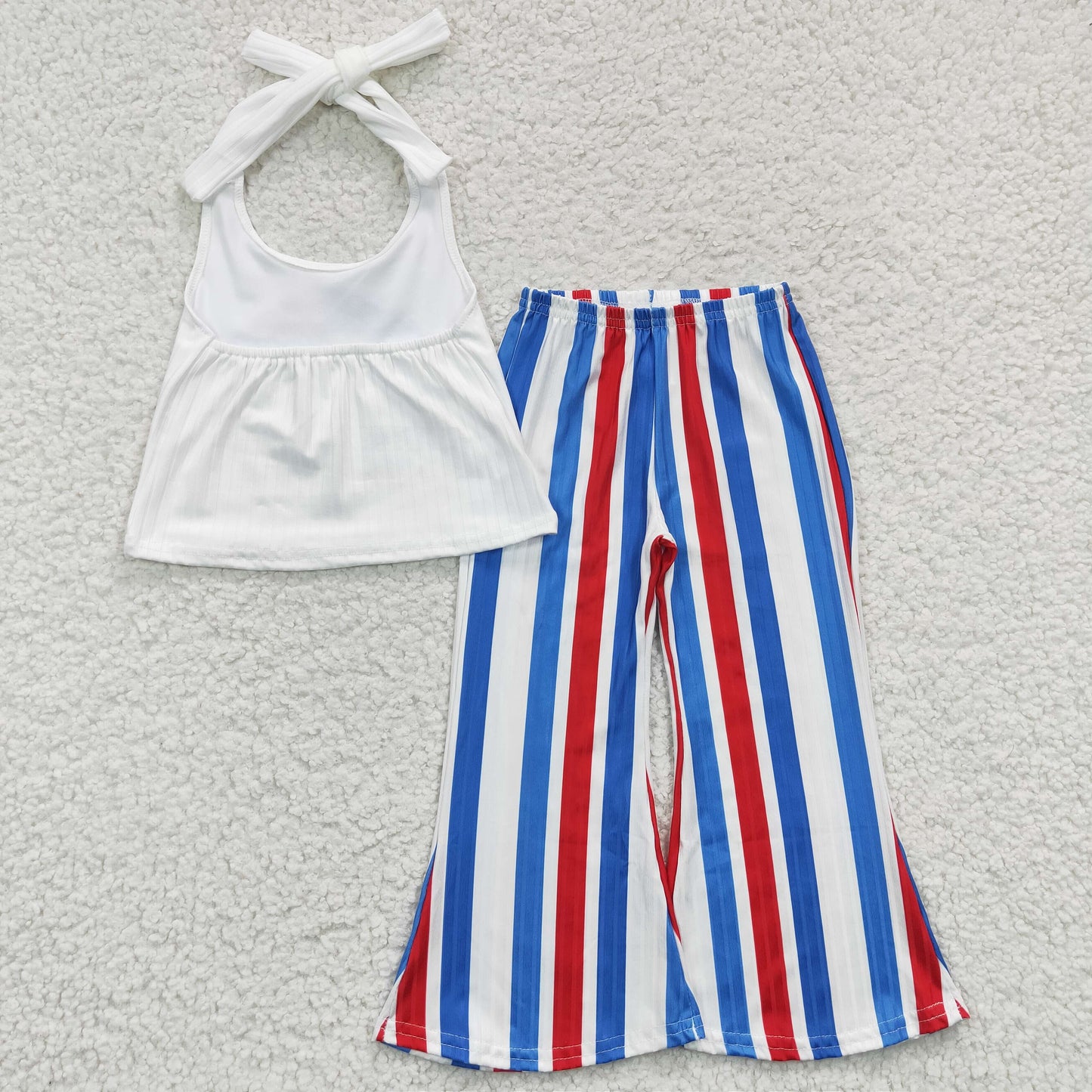 GSPO0655  American Babe Ribbed Halter Top Stripes Bell Pants Girls 4th of July Clothes Set
