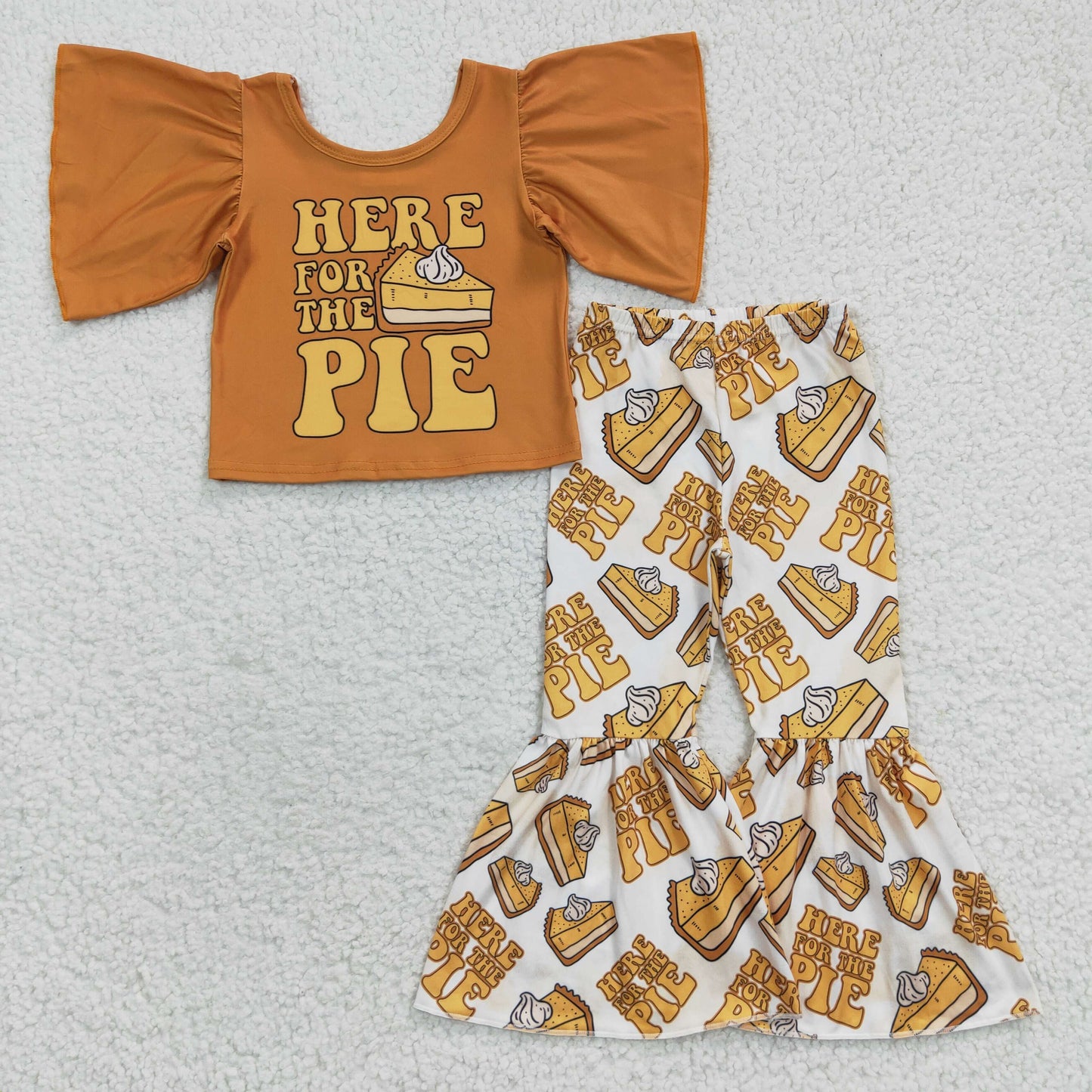 GSPO0679 Here For The Pie Top Bell Pants Girls Thanksgiving Clothes Set