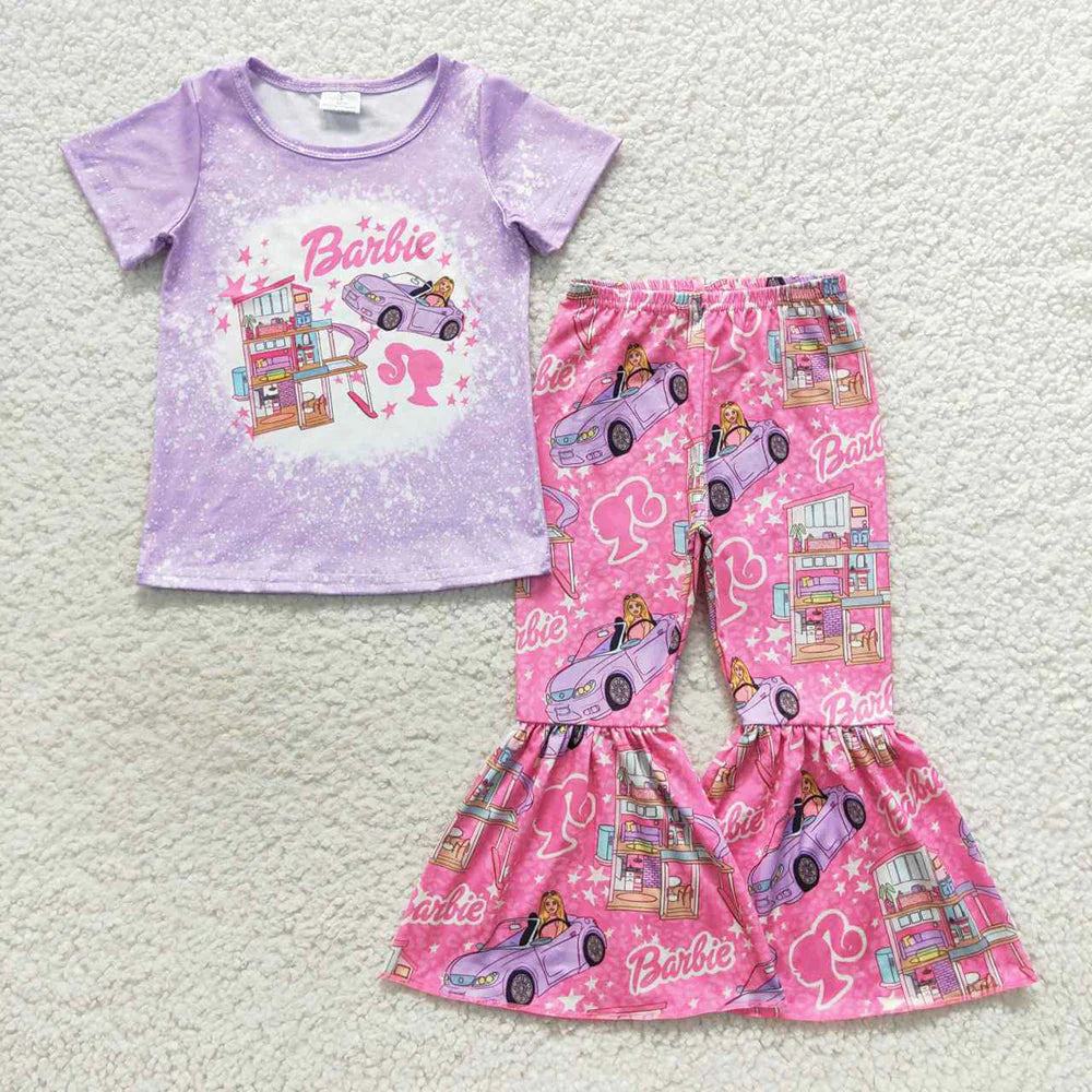 Sibling Baby Girls Doll Short Sleeve Shirts Bell-Bottom Pants Outfit