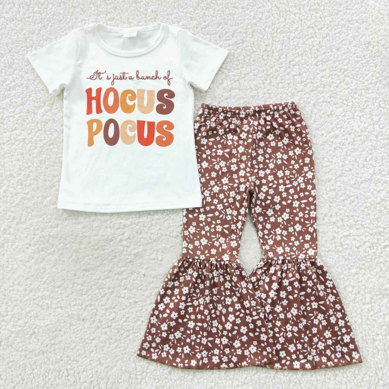 GSPO0811  Witch White Top Flowers Bell Pants Girls Halloween Clothes Set