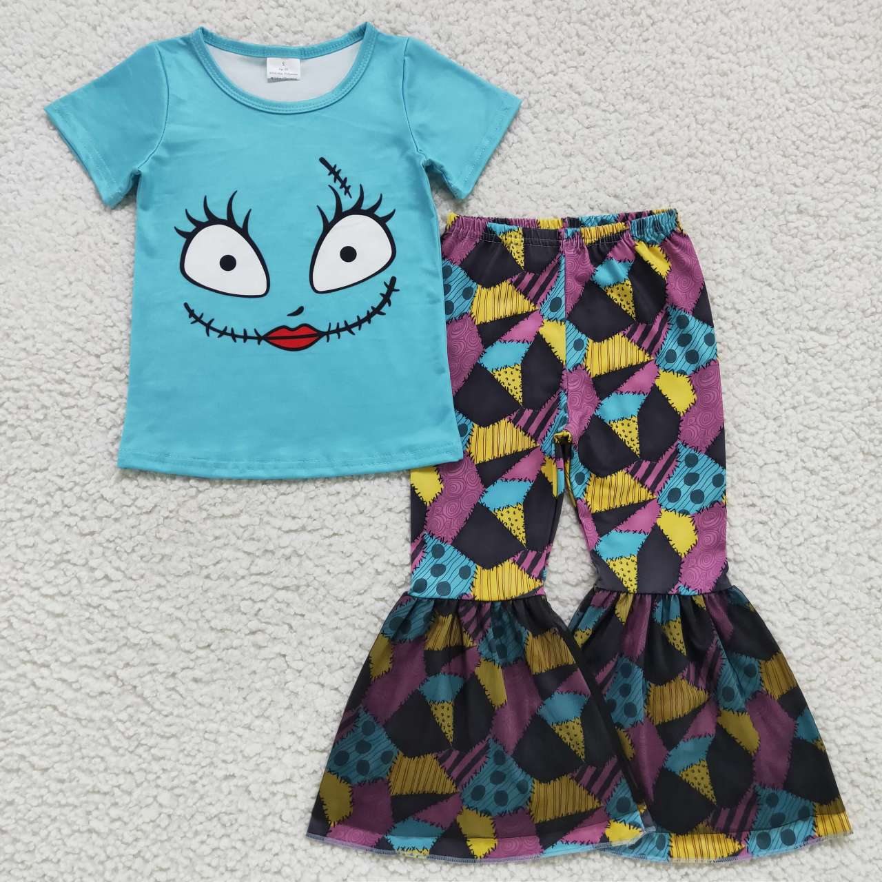 GSPO0821  Nightmar* Smiling Blue Top Tulle Bell Pants Girls Halloween Clothes Set