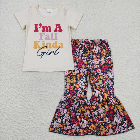 GSPO0862 I'M A FALL KINDA GIRL Top Flowers Bell Pants Girls Clothes Set