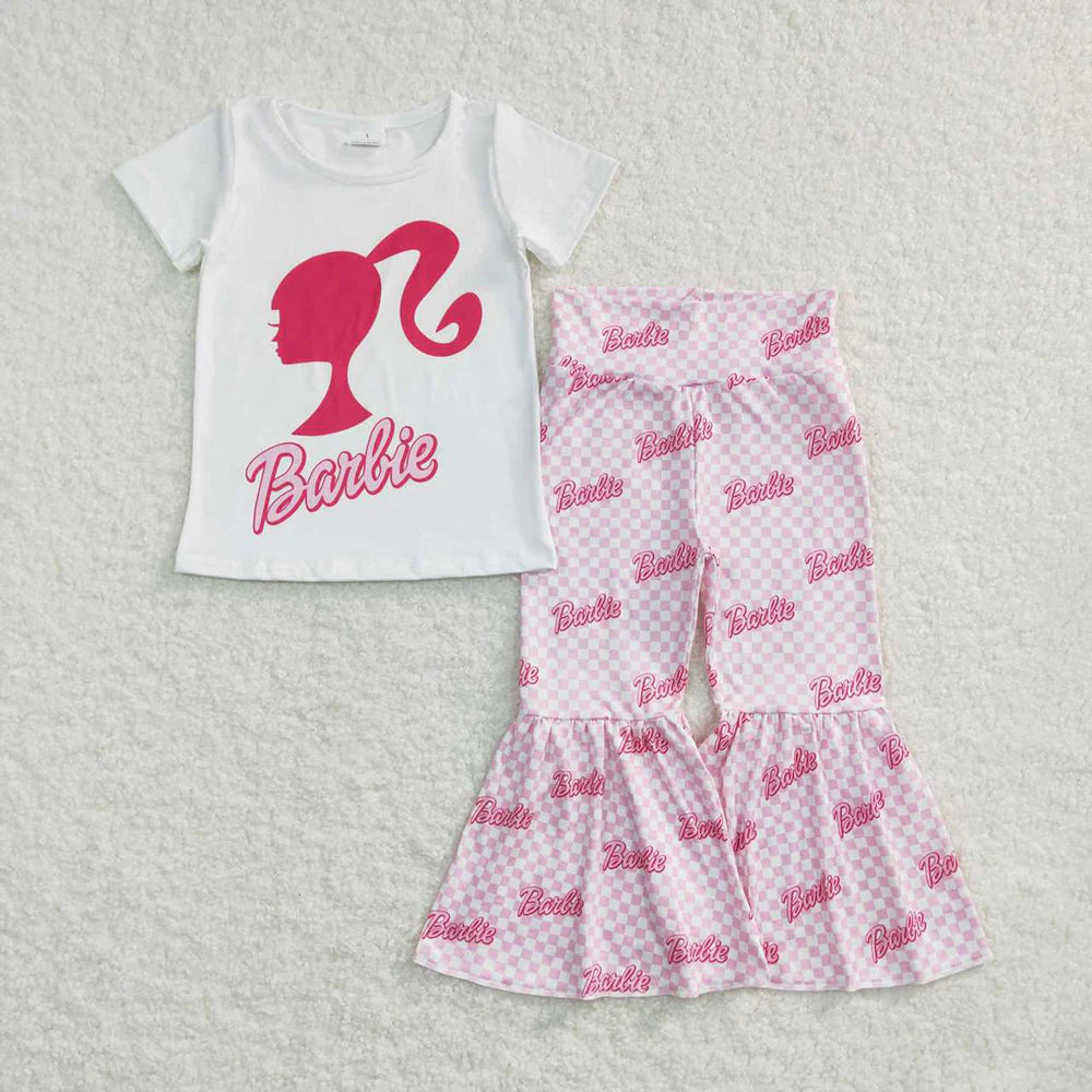 Sibling Baby Girls Doll Short Sleeve Shirts Bell-Bottom Pants Outfit