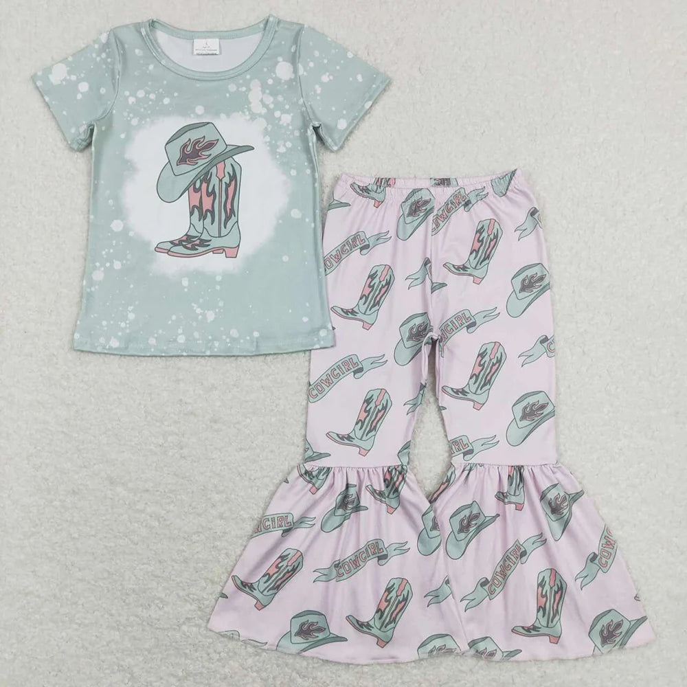 Sibling Baby Girls Western Bell Bottom Pants Outfit