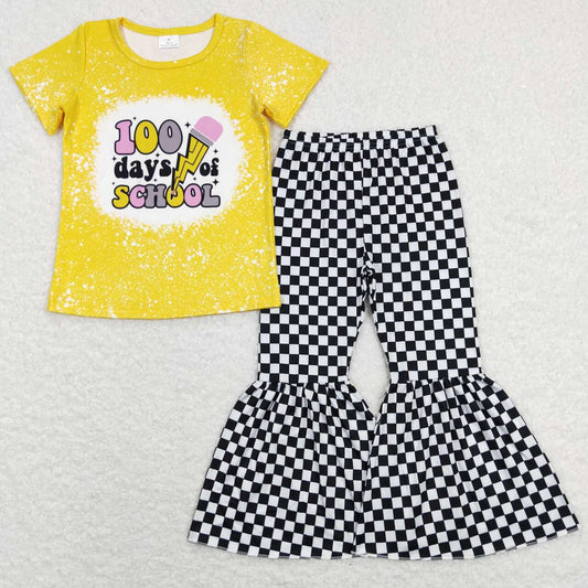 GSPO1256 100 Days of School Pen Yellow Top Bell Pants Girls Back to School Clothes Set