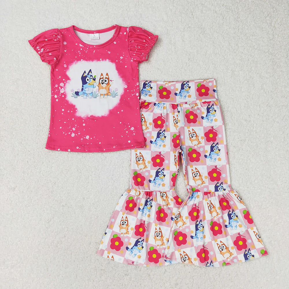 Sibling Baby Girls Dogs Shirts Top Bell Pants Outfits