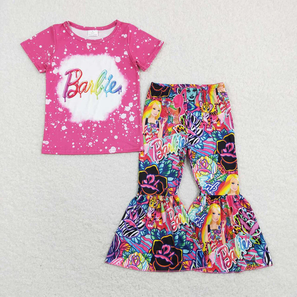 Sibling Baby Girls Doll Short Sleeve Shirts Bell-Bottom Pants Outfit