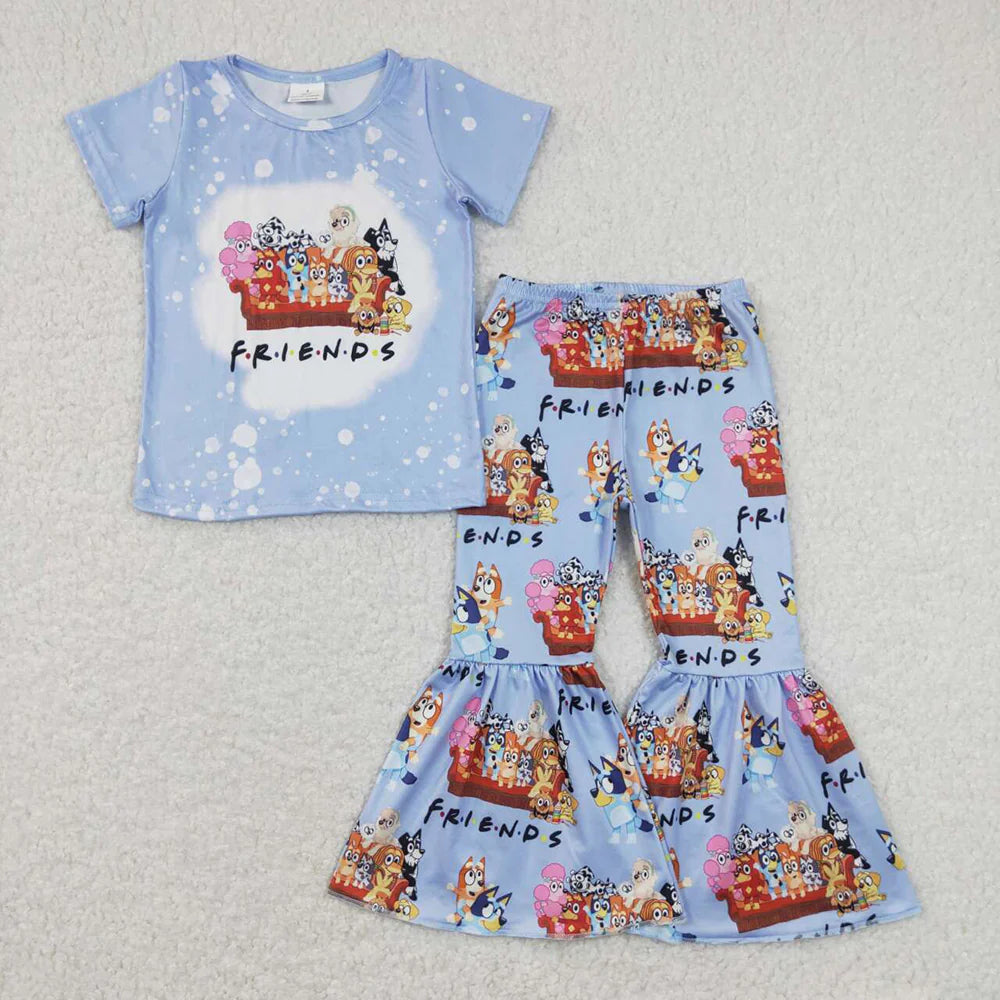 Sibling Baby Girls Dogs Shirts Top Bell Pants Outfits