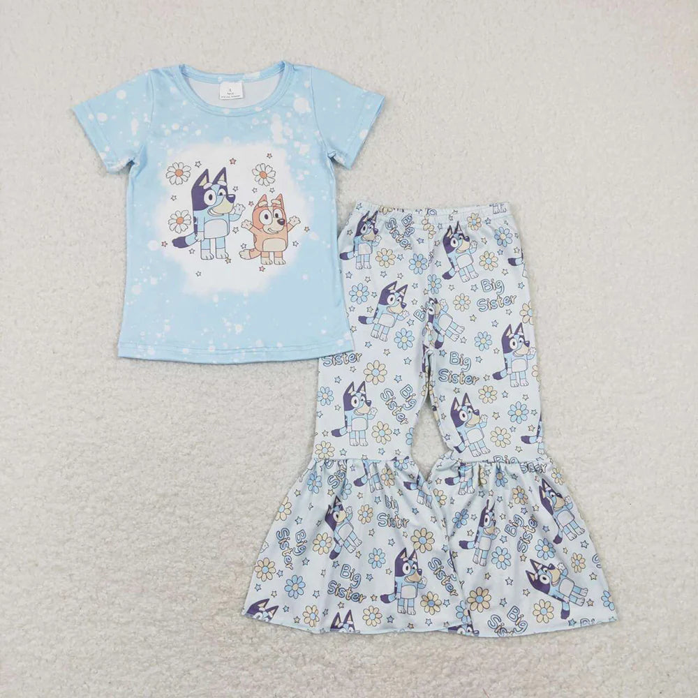 Sibling Baby Girls Dogs Shirts Top Bell Pants Outfits