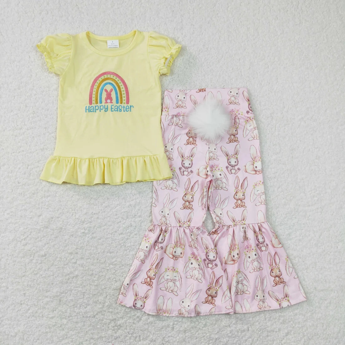 Sibling Baby Kids Embroidery Rabbits Eggs Jesus Top Pants Easter Clothes Set