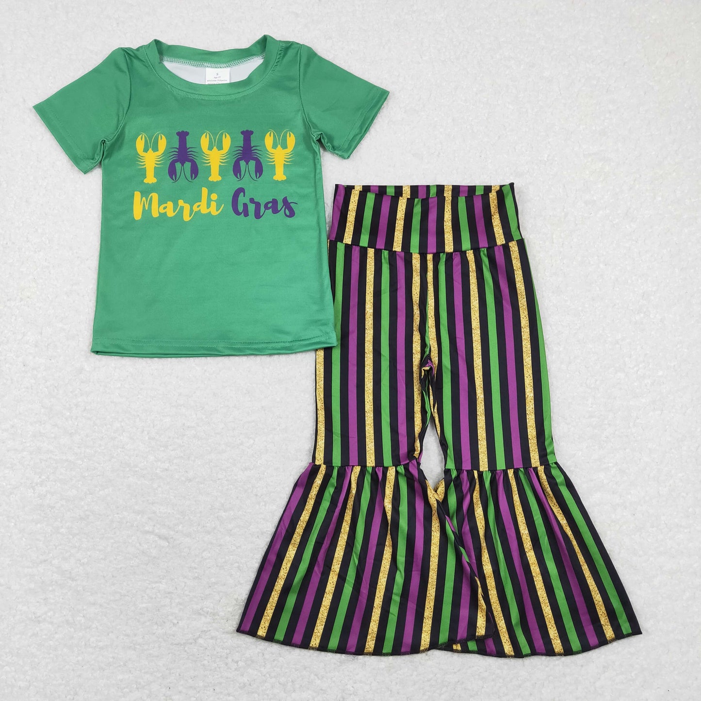 Sibling Baby Girls Mardigras Top Bell Bottom Stripe Pants Clothes Sets