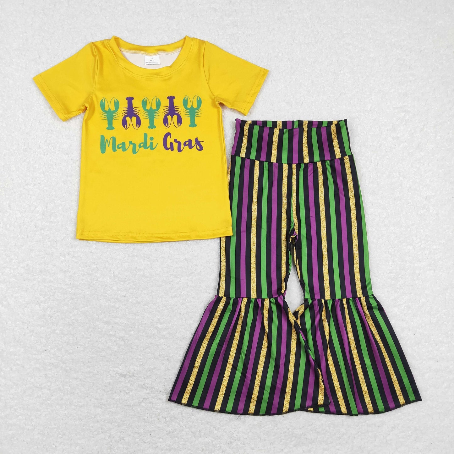 Sibling Baby Girls Mardigras Top Bell Bottom Stripe Pants Clothes Sets