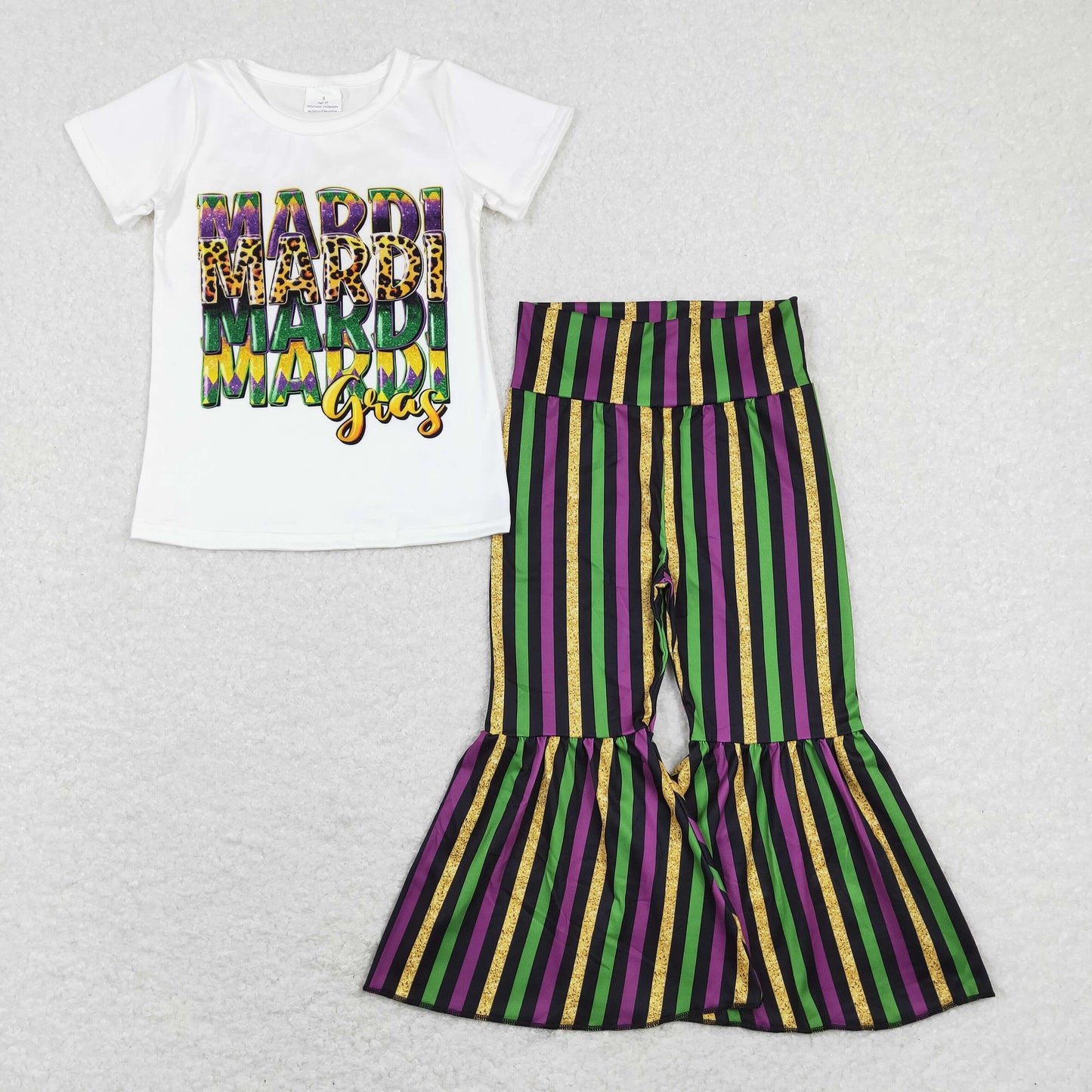 Sibling Baby Girls Mardigras Top Bell Bottom Stripe Pants Clothes Sets