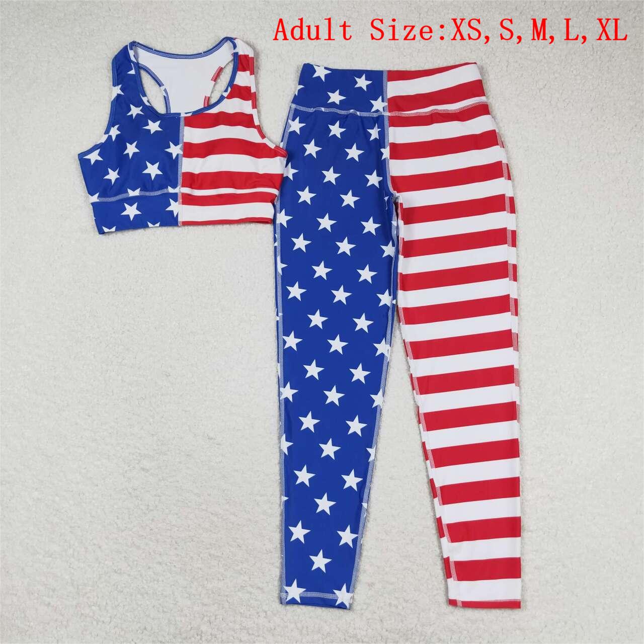 GSPO1486 Adult Women 4th Of July Stars Tank Top Legging Pants Yoga Sports Clothes Sets