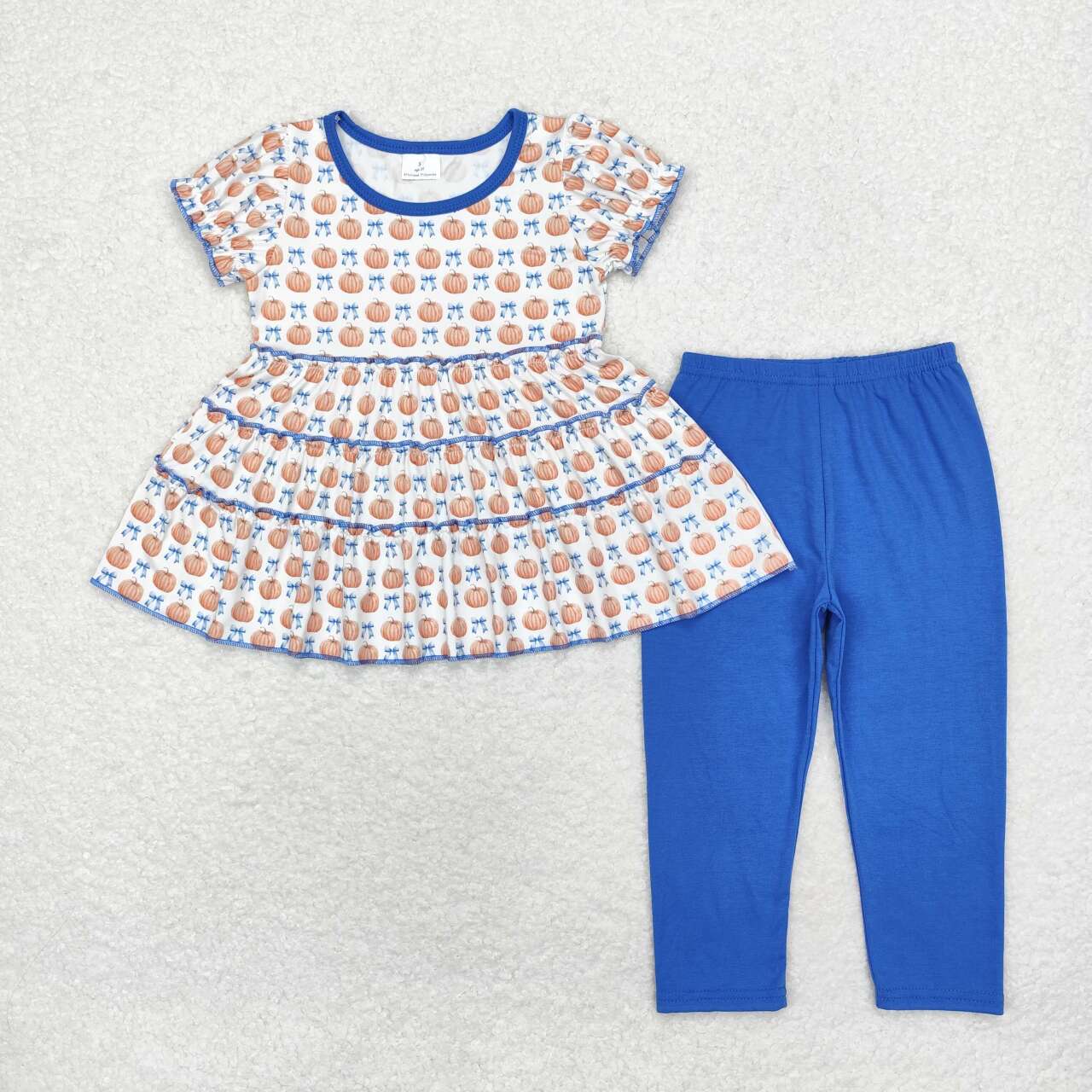 GSPO1678 Pumpkin Patchwork Tunic Top Blue Bell Pants Girls Fall Clothes Set