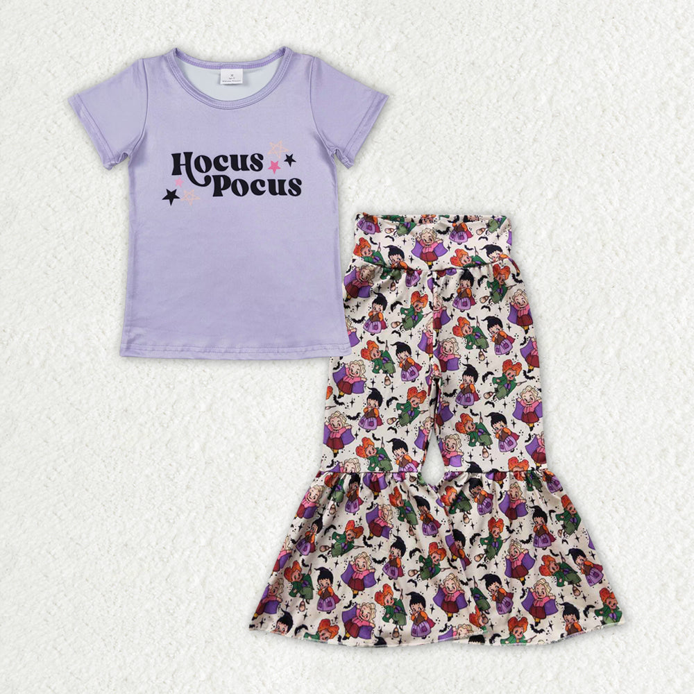 GSPO1700 Witch Purple Top Bell Pants Girls Halloween Clothes Set