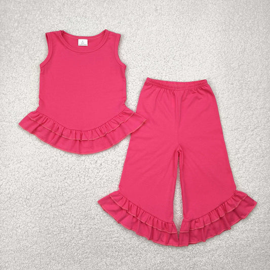 Baby Girls Pink Sleeveless Ruffle Top Bell Bottom Pants Sets