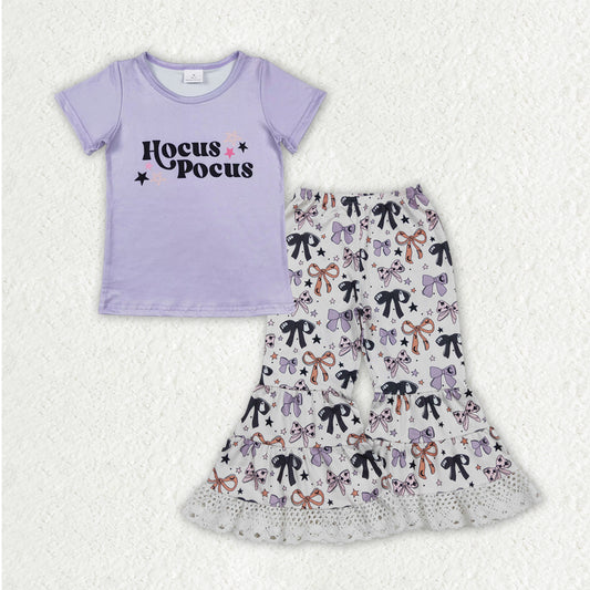 GSPO2064 Witch Top Bows Bell Pants Girls Halloween Clothes Set