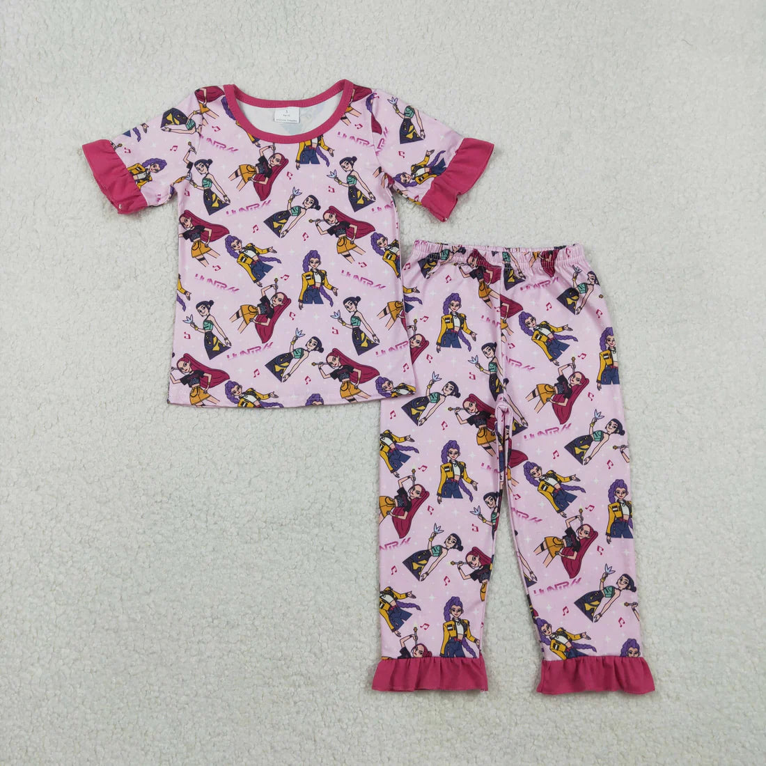Sibling Baby Girls Cartoon Demon Hunter Top Ruffle Pants Pajamas Sets