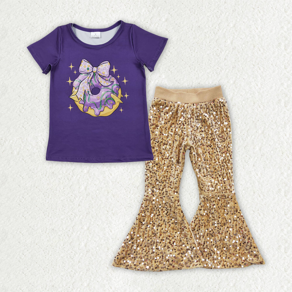Sibling Baby Girls Mardigras Top Sequin Bell Bottom Pants Clothes Sets