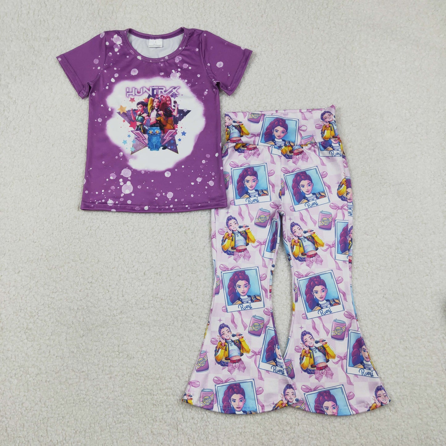 Sibling Baby Girls Demon Hunter Bows Button Shorts Pajamas Set Ruffle Knee Length Dresses