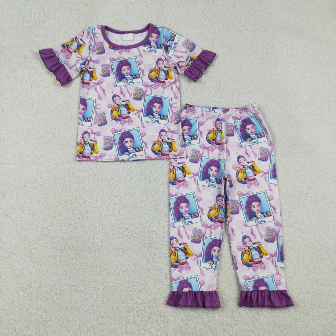 Sibling Baby Girls Cartoon Demon Hunter Top Ruffle Pants Pajamas Sets