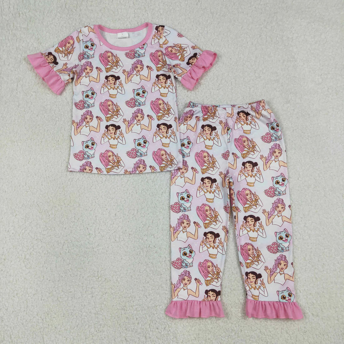 Sibling Baby Girls Cartoon Demon Hunter Top Pants Pajamas Clothes Sets