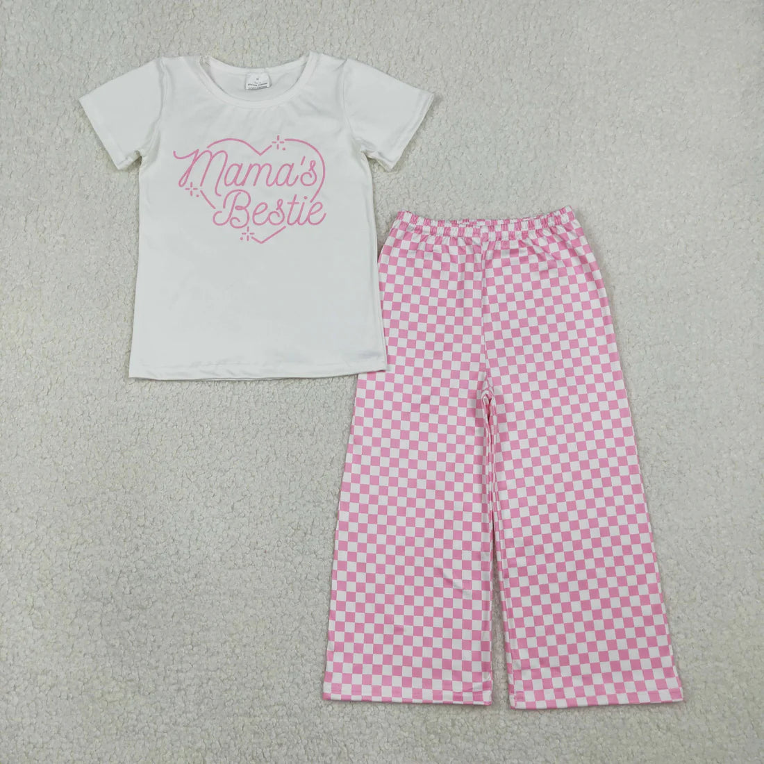 Sibling Baby Mama&Dad's Girl Hearts Top Checked Camo Flare Pants Clothes Sets