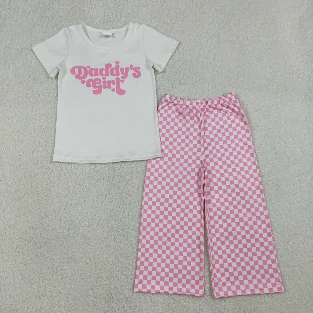 Sibling Baby Mama&Dad's Girl Hearts Top Checked Camo Flare Pants Clothes Sets