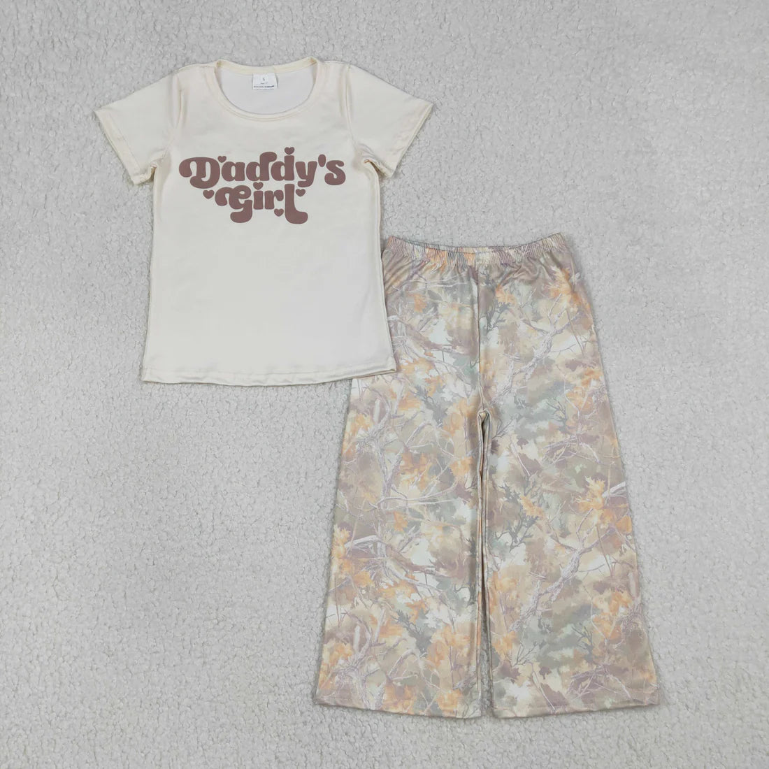 Sibling Baby Mama&Dad's Girl Hearts Top Checked Camo Flare Pants Clothes Sets