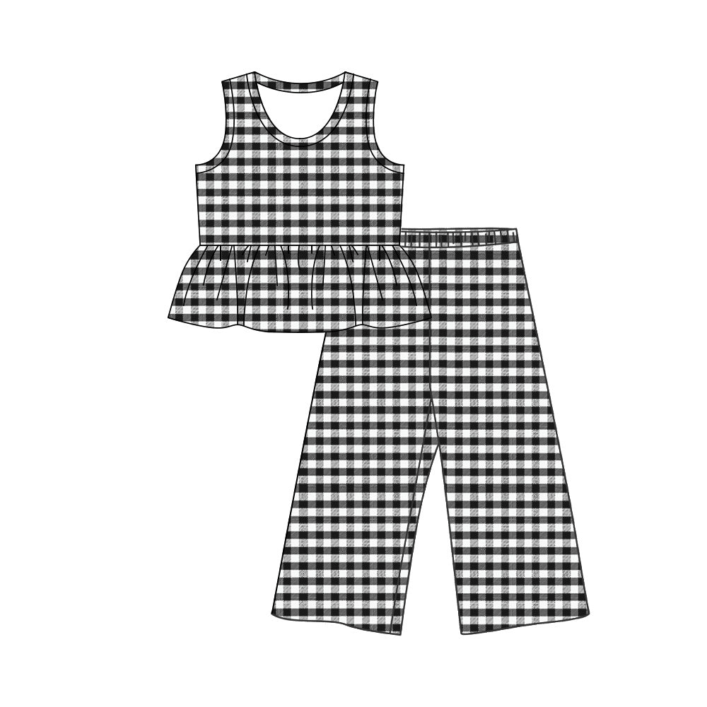 3.25 GSPO2308 Baby Girls Black Checked Tunic Flare Pants Clothes Set Preorder