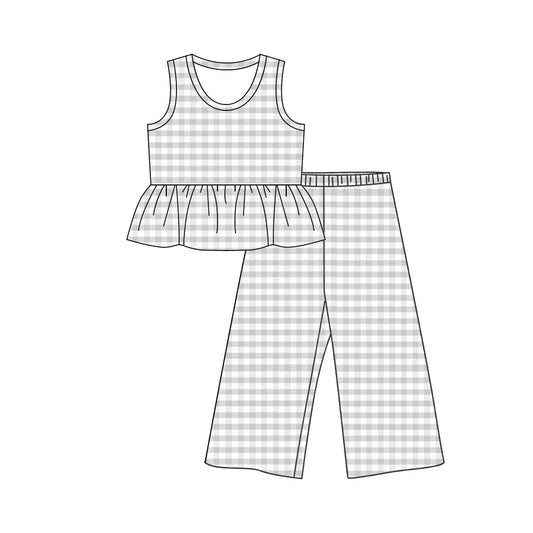 3.25 GSPO2311  Baby Girls Grey Checked Tunic Flare Pants Clothes Set Preorder