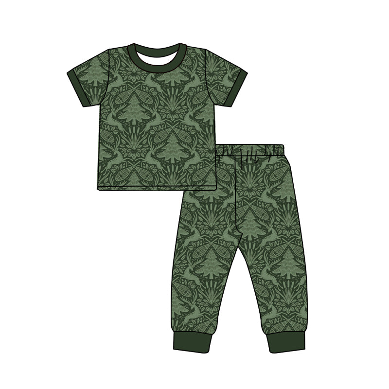 4.15 GSPO2315 Preorder Animals Green Print Kids Pajamas Clothes Set