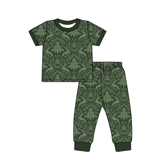 4.15 GSPO2315 Preorder Animals Green Print Kids Pajamas Clothes Set