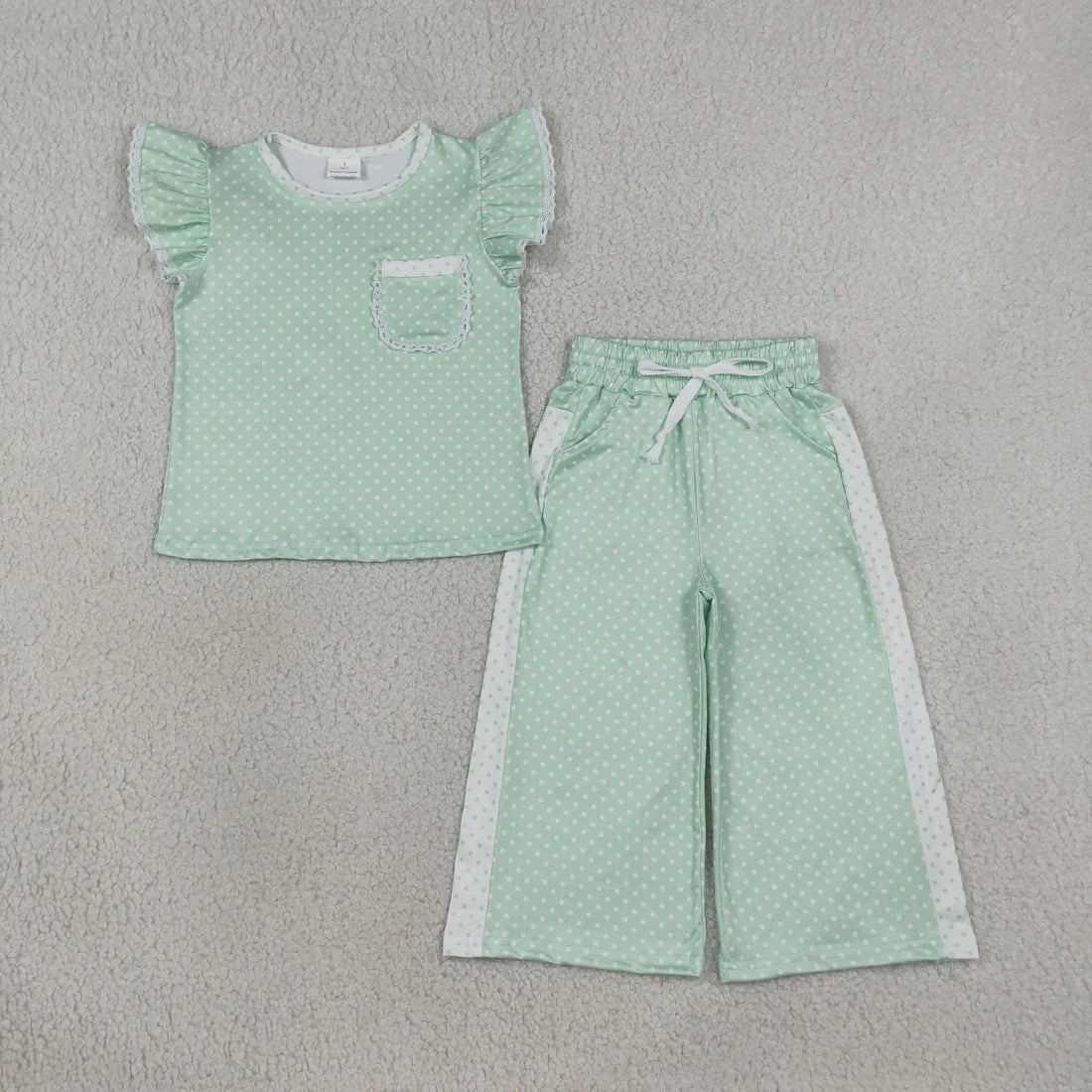 Sibling Kids Girls  Polka Dot Flutter Sleeve Top with Wide Leg Pants Outfit