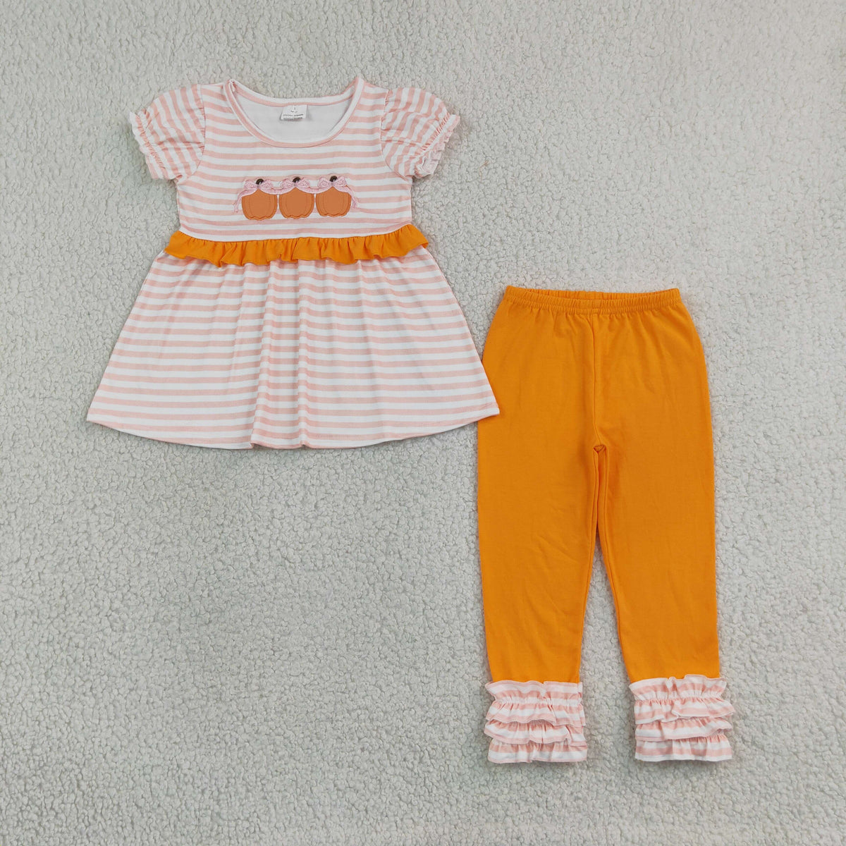 Sibling Baby Girls Boys Embroidery Pumpkin Outfit Dress and Romper