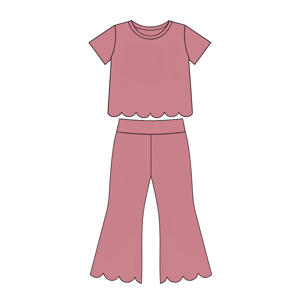 7.14 GSPO2338 Preorder Pink Cotton Girls Scallop Edge Clothes Set