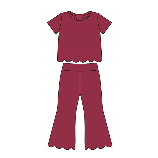 7.14 GSPO2341 Preorder Red Cotton Girls Scallop Edge Clothes Set