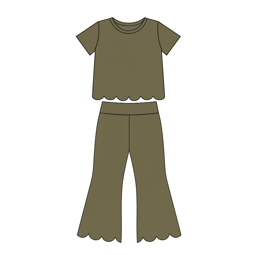 7.14 GSPO2342 Preorder Green Cotton Girls Scallop Edge Clothes Set