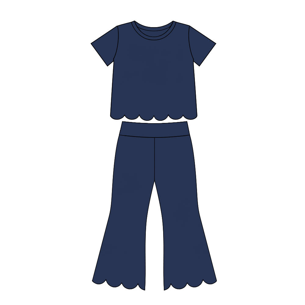 7.14 GSPO2343 Preorder Navy Cotton Girls Scallop Edge Clothes Set